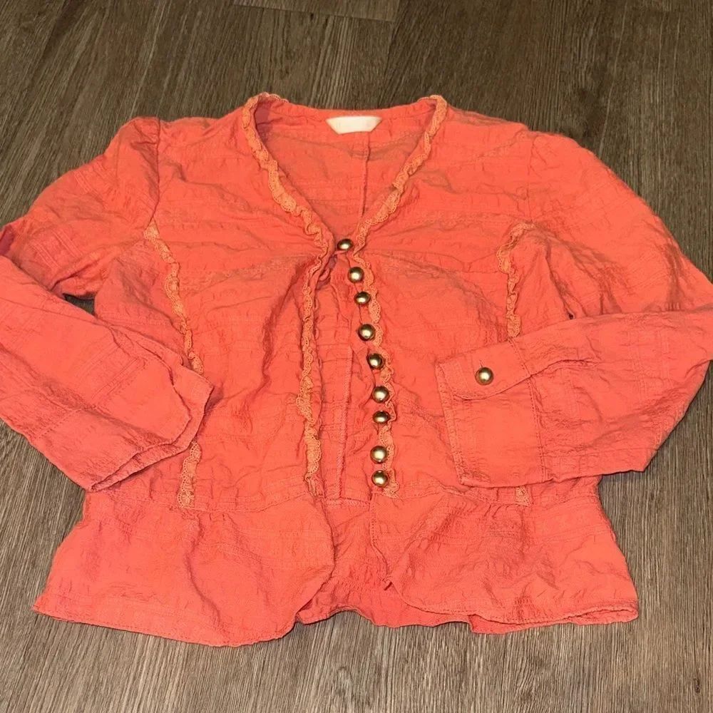 Coral Button-Up Blouse